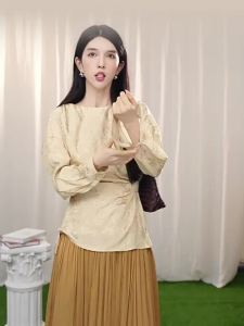 SUSHE | Chinese Luxurious Style Asymmetric Gathered Waist Loose Blouse