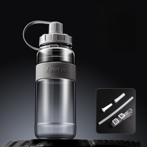 Large Capacity Plastic Water Cup Men Portable Space Cup High Temperature Resistant Fall Protection Strap Straw Sports Water Kettle 2000ml