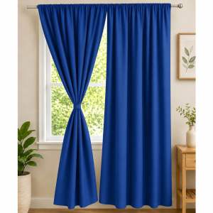 Mariya Amandas Sampaguita Royal Blue Set of Curtain for Home Decoration and Plain Curtains - Royal Blue with White pattern suitable for kitchen window treatment.