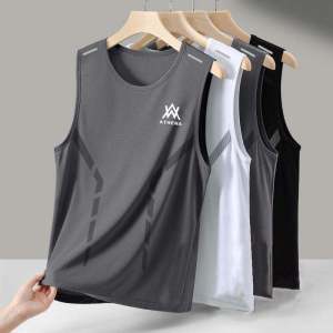 Mens Loose Summer Running Fitness T-Shirt Nylon Ice Silk Sports Vest UVA Protection Quick Dry Base Shirt
