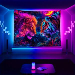 VIKAMA Dark-Tone Fluorescent Wall Tapestry Cool Living Room Bedroom Office Decor Tapestry Easy-to-Hang Home Decor
