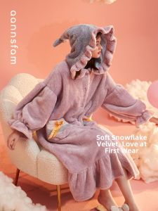 Coral Fleece Long Hooded Thickened Sleepwear