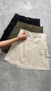 Mizela Cargo Skirt Rok Pendek Wanita Model Kantong Rok Cargo Mini Skirt A-Line Bahan Tebal