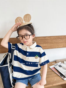 Korean Style Childrens Summer Polo Shirt Loose Casual Plaid Short Sleeve Boys T-Shirt Baby Clothing Cotton Polyester Blend