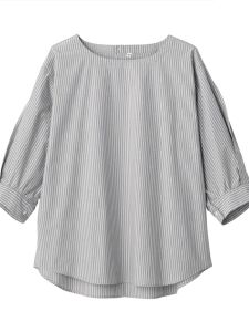 Loose Fit Womens Cotton Shirt Halvesleeve Overhead Print Japanese Style Slimming Versatile Striped Five Sleeve Shirt