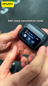 Awei T56 ANC ENC Wireless Earphone Bluetooth 6.0 -35dB Active Noise Cancelling TWS Earbuds with 4 Mic LCD Full Touch Screen IPX6 Waterproof Headphone