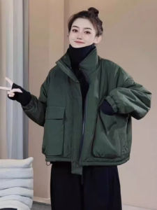 Elegant Cotton Jacket Womens Loose Casual Stand Collar Zipper Closure Cotton Coat Fall Winter Workwear Versatile Comfortable