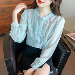New Chinese Style Lightweight National Trend Embroidered Womens Shirt Chiffon Spring Autumn Fashion Anti Aging Blouse