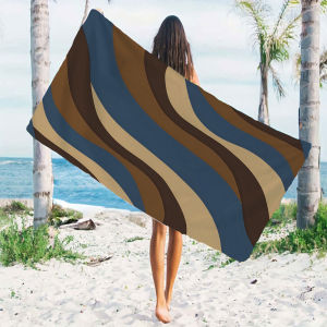 brown blue wavy Quick Drying Microfiber Beach Towel Lightweight for Swimming Camping Yoga - Bath Towel