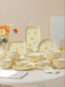 mornenjoy | Glamour Underglaze Cream Country Style Ceramic Dinnerware Set