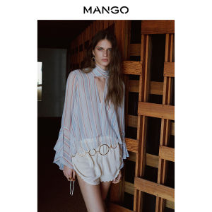 Mango | Boho Style See-Through Striped Ruffle Shirt