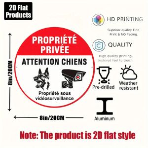 CIFbuy | Private Property & Beware of Dog Sign 2D Flat 8x8 Inch Round Aluminum French Vintage Plaque