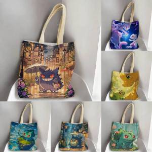 Bandai | Pokemon Raichu Storage Bags Tote Bag Travel Summer Beach Shoulder Bag Reusable Grocery Shopping Bag Anime Artwork