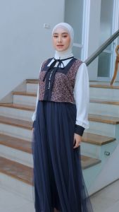 Maza Maxy Dress Tile | Gamis Wanita Terbaru | Dress Remaja Wanita Kekinian | Gamis Tile Mix Brukat | Dress Tiffany Twill Berkualitas | Gamis Lebaran