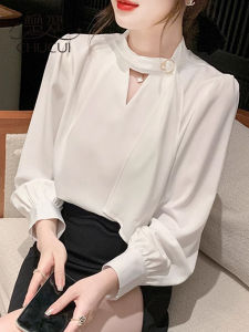Elegant White Chiffon Shirt Womens Premium Fashionable Professional Personality French Style Top for Autumn 2025 New Arrival