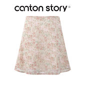 Cantonstory | Chân Váy Chiffon Xòe Lưng Cao Hoa Tiết Hoa Hồng