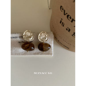 Suzyacc Kr Amber Resin Earrings Heavy Work Vintage Small Batch High-End Feels 2024 New Style Alloy Plated Silver Gold Jewelry