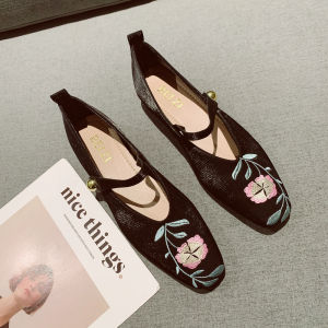 Retro Embroidered Hanfu Single Shoes Square Head Low Heel Cheongsam Comfortable Fairy Shoes Thick Heel Womens Footwear