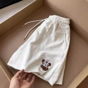 กางเกงขาสั้นทรงหลวมสบาย ๆ ปักลายหมีน่ารักสำหรับผู้หญิง กางเกงขายาวทรงหลวมสบาย ๆ ระบายอากาศได้ดี สไตล์เกาหลี