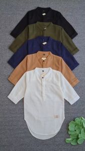 AWESOMEKIDS Koko Kemeja Kemko Kurta Linen Polos Anak Laki Laki RAYHAN Pakaian Muslim Mengaji Cowok 1-16