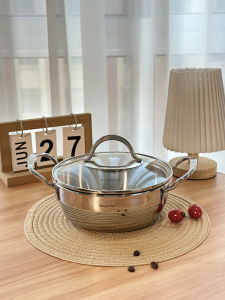 Super Practical 18/10 Stainless Steel Double-Ear Milk Pot Frying and Cooking Multi-Function Pots Small Soup Pot for One Person Cooking Noodles 18cm