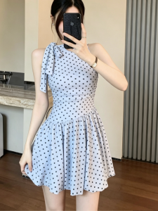HAYOU | Gentle Atmosphere Flattering Bud Skirt Swimsuit Cute Dots Design