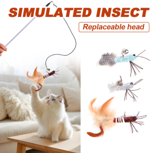 Luxury Cat Teasing Wand with Dragonfly Feather Head Handmade Insect Style Replacement Toy Interactive Play Pet Supplies