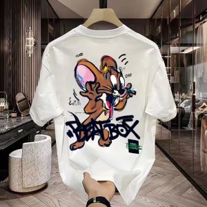 Large Size American Cartoon Graffiti Print Short Sleeve Mens T-Shirt Casual Base Shirt Half Sleeve T-Shirt Breathable Cotton