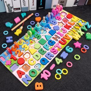 【On Hand】Colorful Wooden Blocks Toys For Baby Wooden Education Number Board Puzzle Toys 9 In 1 Number Blocks Toy for Kids Aphabet Learning Board Wooden Puzzles Board Toys Cube Blocks 3D Toys for Kids 345 Years Early Learning Toys
