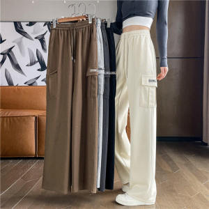 Ice Silk American Workwear Wide Leg Pants High Waist Casual Thin Version Sporty Straight Cut Summer Trousers for Women