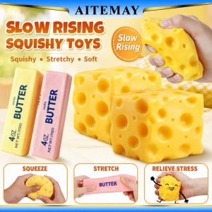 Aitemay Realistic Butter Stick Cheese Squishy Toy - Soft Slow Rising Fidget Toy for Stress & Anxiety Relief Stretchy PU Foam Sensory Squeeze