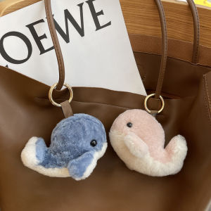 Adorable Yellow Jingyu Woolen Dolphin Car Keychain Fur Whales Pendant Plush Doll Toy Handmade Crafted Key Accessory