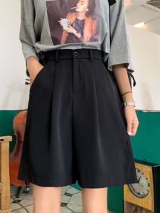 กางเกงขาสั้นทรงเอเอวสูงสำหรับผู้หญิงไซส์ใหญ่ กางเกงขายาวทรงตรงลำลอง สีดำ ทรงสลิม เหมาะกับผู้หญิงตัวเล็ก ทรงลำลอง