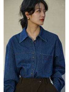 Áo Sơ Mi Bò Mặc Nhiều Lớp Cổ Điển Kiểu Pháp Trang Phục Mùa Xuân Mặc Trong Dài Tay Thu Đông Cho Nữ Áo Sơ Mi Áo Mặc Trong Thiểu Số Cảm Giác Thiết Kế Áo