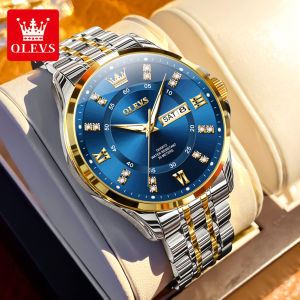 นาฬิกา OLEVS สำหรับผู้ชาย2024กันน้ำของแท้ธุรกิจหรูหราสินค้าที่มีคุณภาพนาฬิกาควอตซ์ลูมินัสปฏิทินสเตนเลส