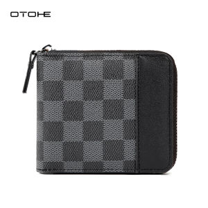 OTOHE Mens Short Wallet Soft PU Casual Wallet Multi-Functional Wallet Retro Pattern Large Capacity Purse Multi-Card Position ID Credit Cards Holders Coin Pocket Business Wallets Short Zipper Wallet