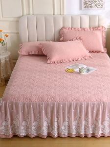 Thickened Pure Color Bed Skirt Four Seasons Anti-slip Full Wrap Cotton Duvet Cover Double Bedding Single Piece Bedding Accessories