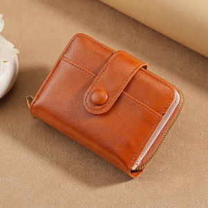 กระเป๋าสตางค์หนังแท้สไตล์เรียบง่าย กระเป๋าใส่บัตรขนาดสั้น กระเป๋าใส่เหรียญ 2 ชั้น กระเป๋าใส่เงินแบบยูนิเซ็กซ์ กระเป๋าสตางค์หนัง PU