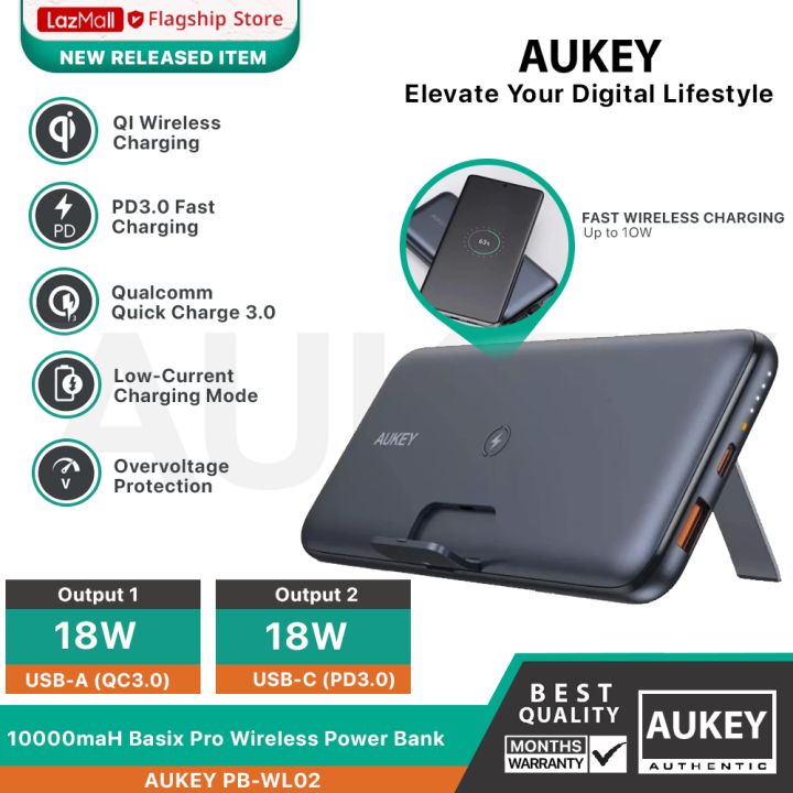 AUKEY PB-WL02 Basix Wireless Charging Power Bank 10000mAh Lazada