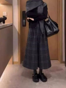 Winter Fashion French Retro Check Wide-leg Pants