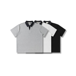 Áo Thun Polo Nam Cổ Bẻ Denim Mùa Hè Thoáng Khí Tay Ngắn Cổ Chữ V Chất Liệu Cotton Pha Trộn Thường Ngày Thời Trang Mùa Hè