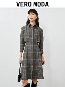 Vero Moda | Đầm Dạo Phố Kiểu Áo Sơ Mi Form Rộng In Carô Tay 3/4 Mùa Thu