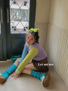 LET ME SEE Harajuku Style Knit Socks Y2K Asian Culture Institute Warm Mid-Calf Pile Socks for Women Nylon Material Pure Color