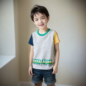 27Kids Boys Cotton T-Shirt Cartoon Train Pattern Short Sleeve Summer New Arrival Breathable Sweat Absorbent Casual Fit