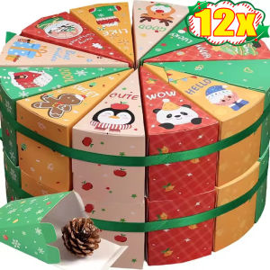12Pcs Christmas Paper Candy Boxes Cake Shape Favor Gift Boxes Cookie Boxes Packaging Boxes for Christmas Party Decoration