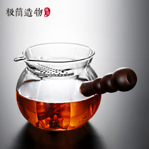 ชุดชงชาแก้วมีด้ามจับไม้สุดหรูพร้อมกรองรูจมูกรูปเดือนสำหรับฝาครอบชาเขียว ชุดชงชาที่เป็นกันได้ระดับไฮเอนด์