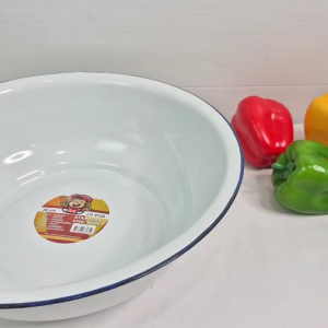 กะละมังสังกะสี ชามสังกะสี มี 4 ขนาด ให้เลือก 34 ซม.  36 ซม.  38 ซม.  40 ซม. สีขาวขอบน้ำเงิน ชามเคลือบ กะละมังล้างผัก