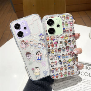 เคส OPPO A5i Pro Reno14 F Reno14 Pro 11F 11 Pro 5G ซิลิโคนนิ่มป้องกันการตกสำหรับ เคสโทรศัพท์ ใหม่โปร โปร11โปร5กรัมอินส์การ์ตูนสนุกสีสันไดโนเสาร์สีสันสดใสปลอกชินจัน2025