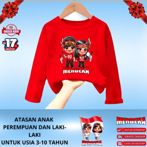 Atasan Anak Lengan Panjang Motif HUT Republik Indonesia Untuk Usia 3-10 Tahun