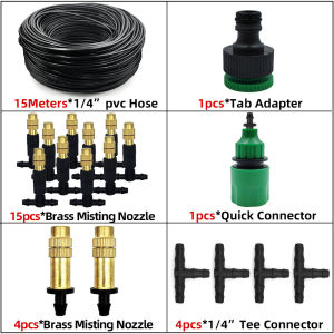 15M-30M Outdoor Misting Cooling System Garden Irrigation Watering 1/4 Brass Atomizer Nozzles 4/7mm Hose for Patio Greenhouse